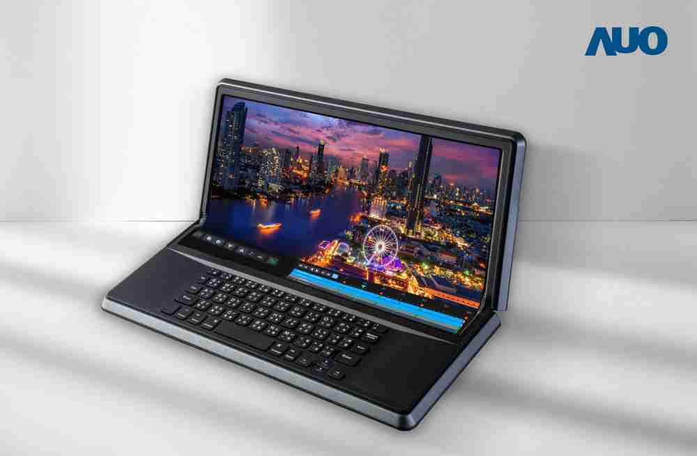 918.COM14.6吋Micro LED折迭显示屏幕，，，，搭配半径4mm的弯折绞炼，，，，以及高画素、、、、高亮度、、、高对比度的显示技术特点，，，，即便在大视角下仍保有绝佳色相与亮度